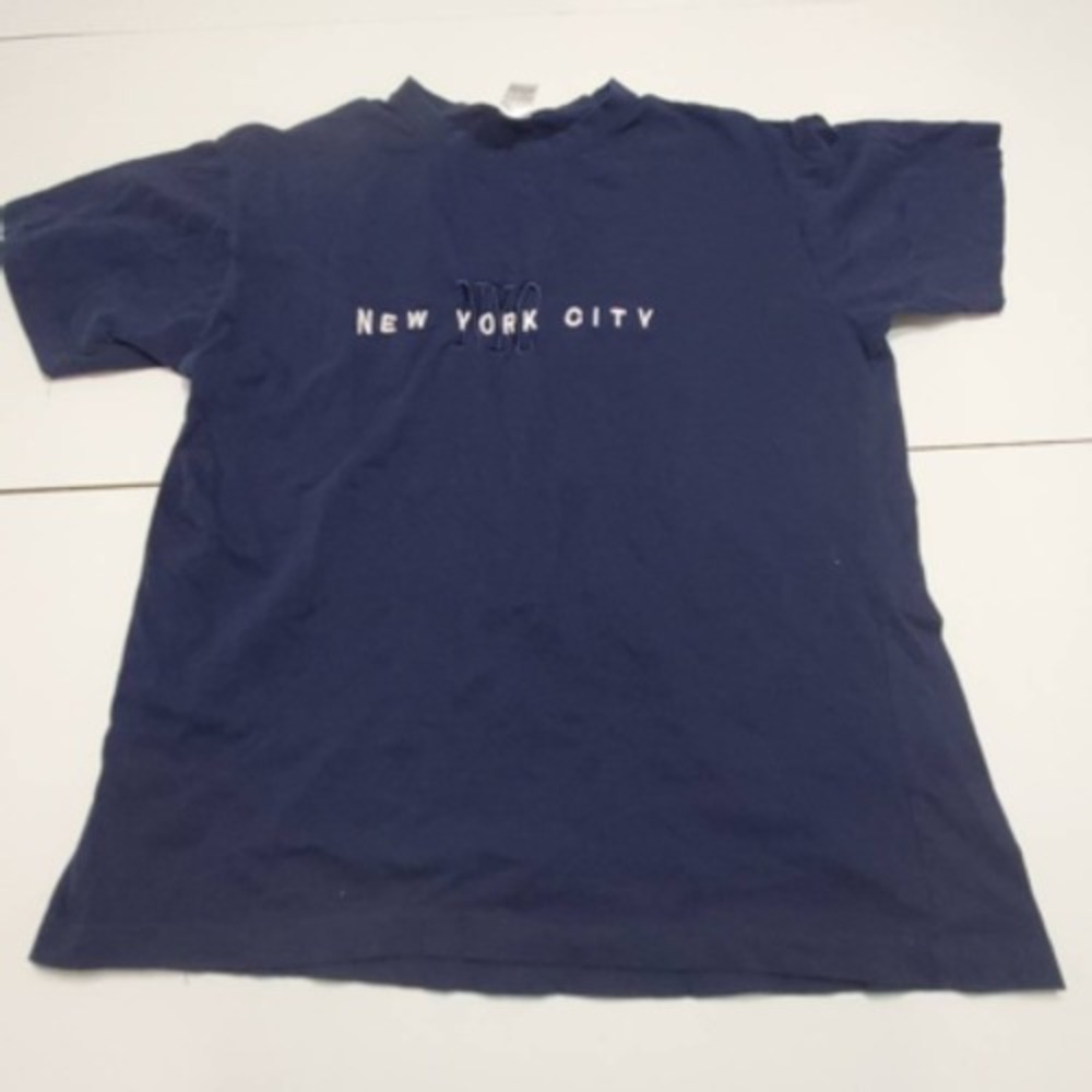 Matrix Mens Graphic T-Shirt Blue New York City Crew Embroidered 100% Cotton L